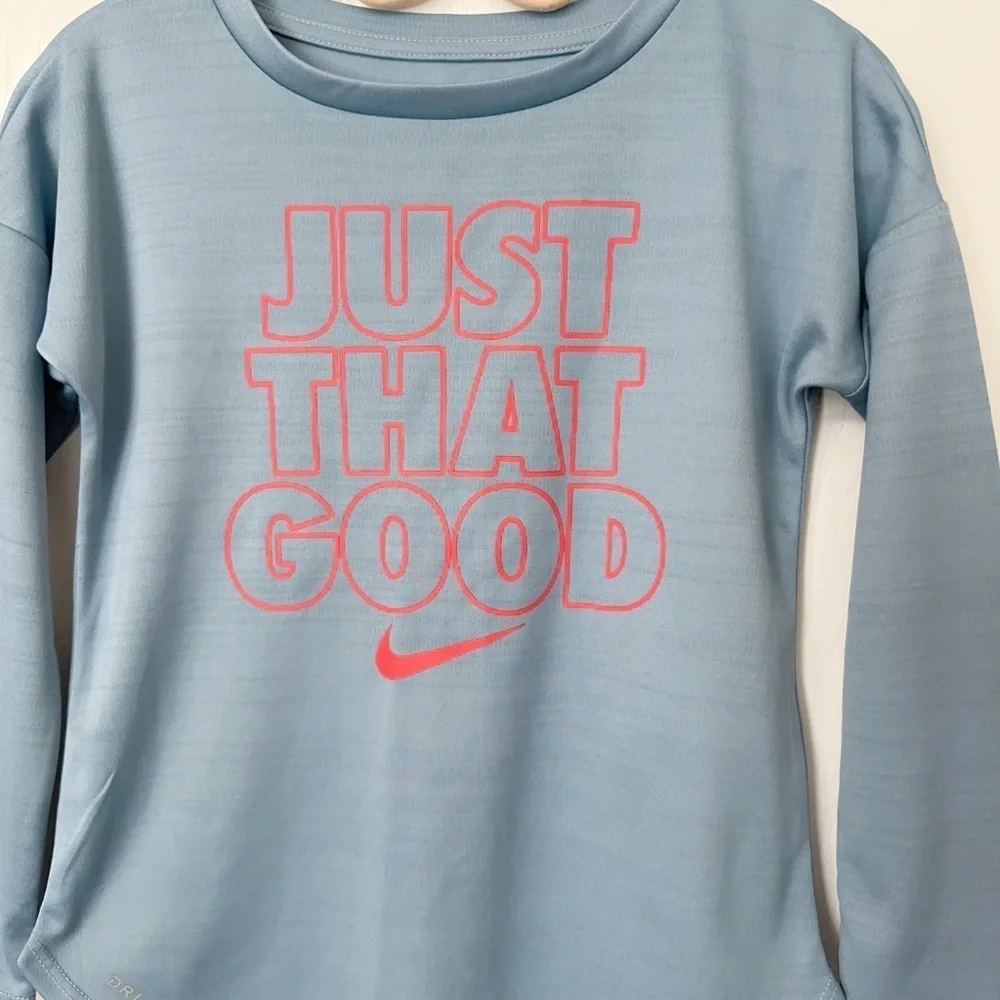 Nike Kids Light Blue Long Sleeve Tee with Pink Print